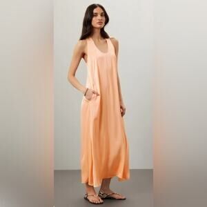 ROSETTA GETTY Peach Satin Sleeveless Scoop Neck Twist Back Shift Dress Size 10